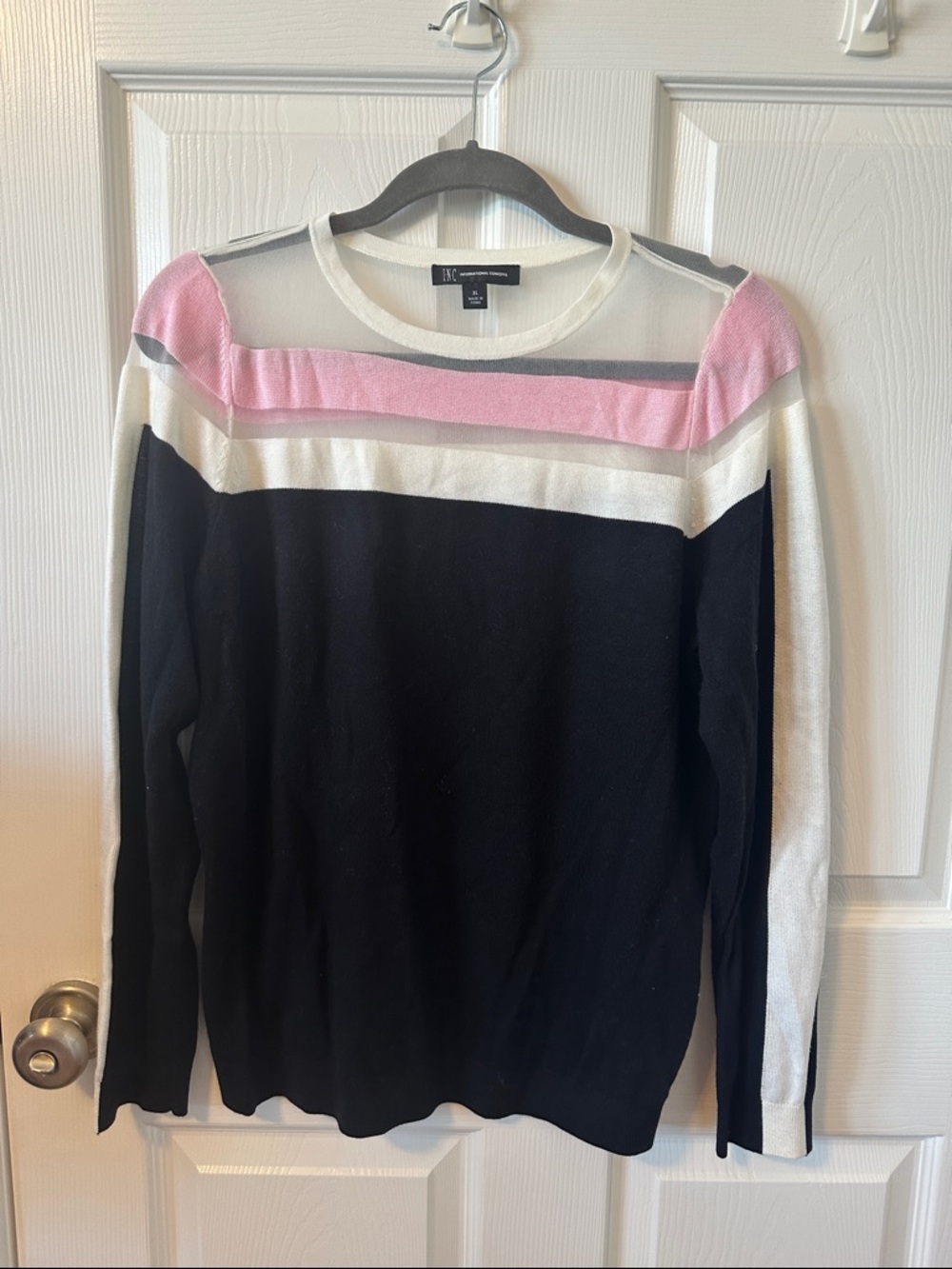 INC Sheer Yoke Colorblock Crew Sweater